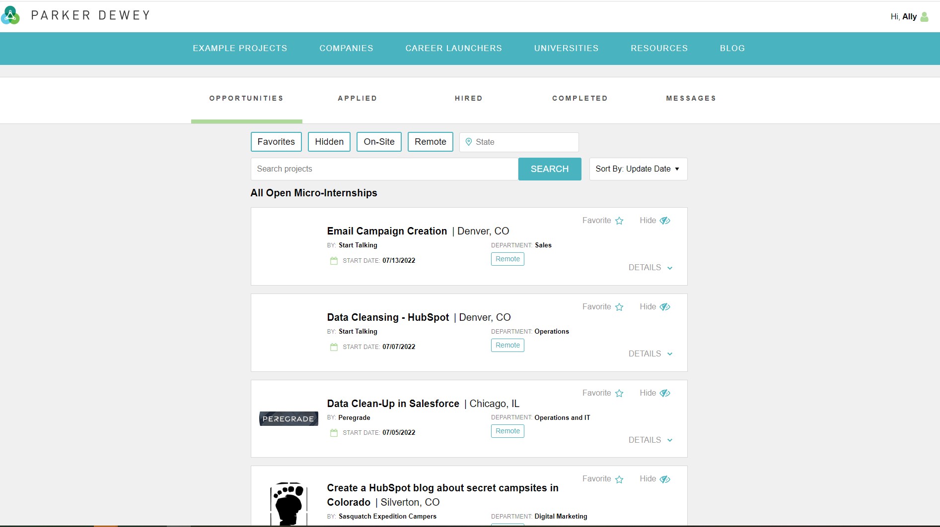 Example Micro Internships